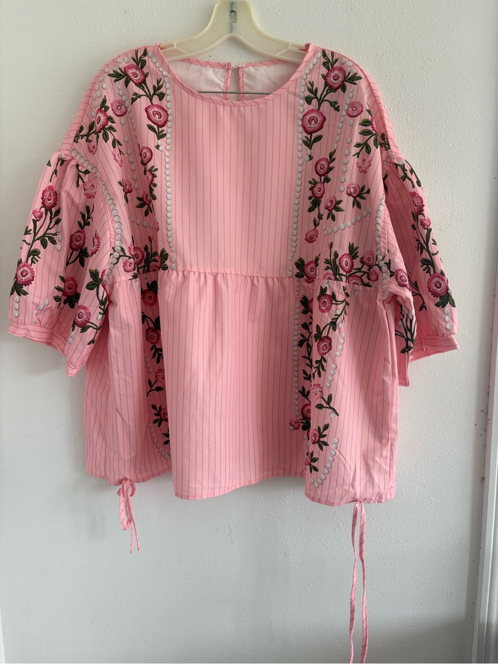 NWT SHEIN Franclia Pink Floral Puff Sleeve Blouse Boho Top XL